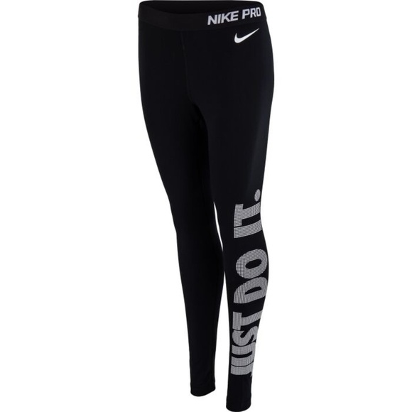 Nike Pro Warm Fleece Just Do it Logo Leggings Running Dri fit Black Second layer - Picture 3 of 15